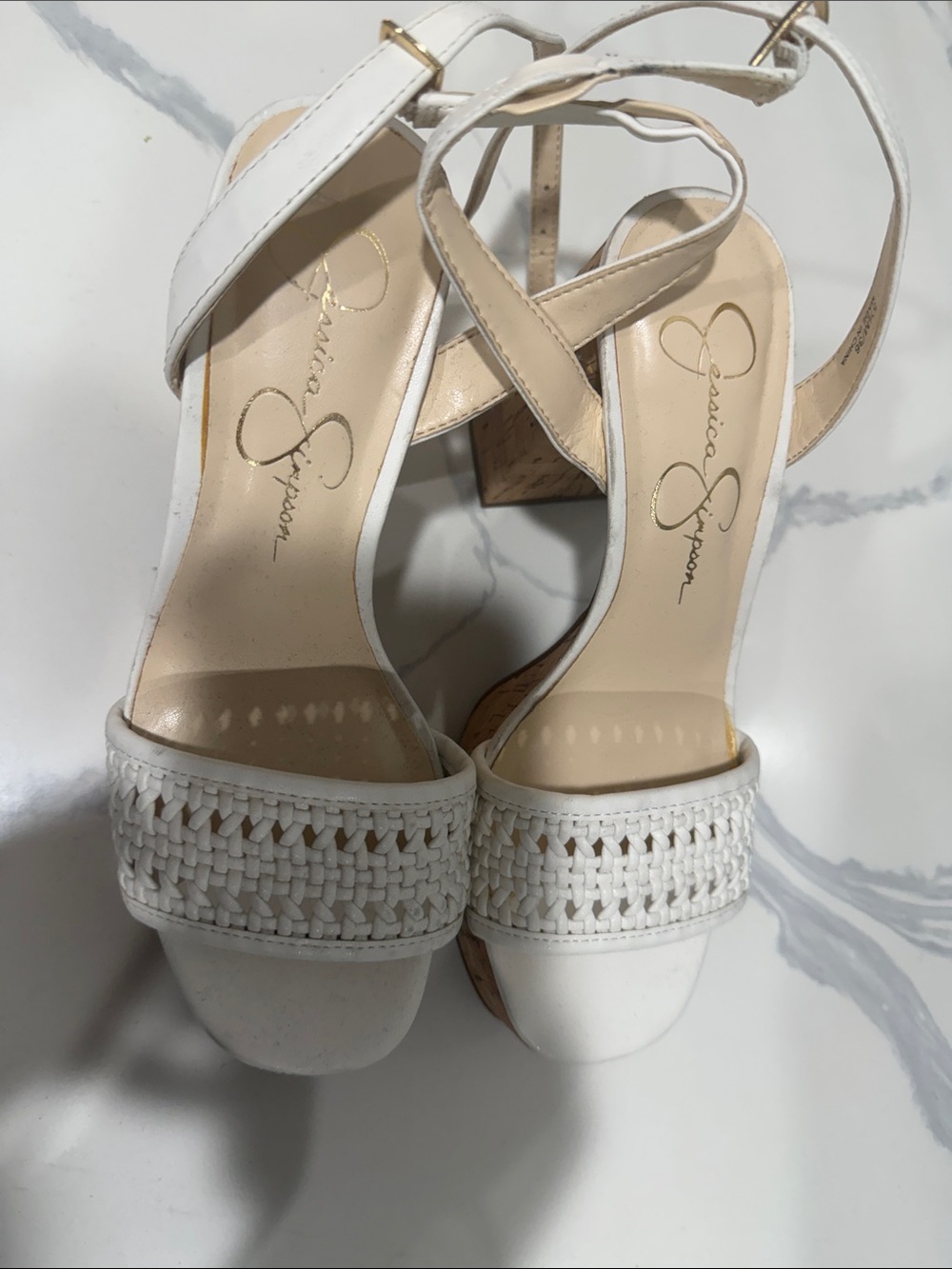 Jessica Simpson White Woven Block Heel Sandals